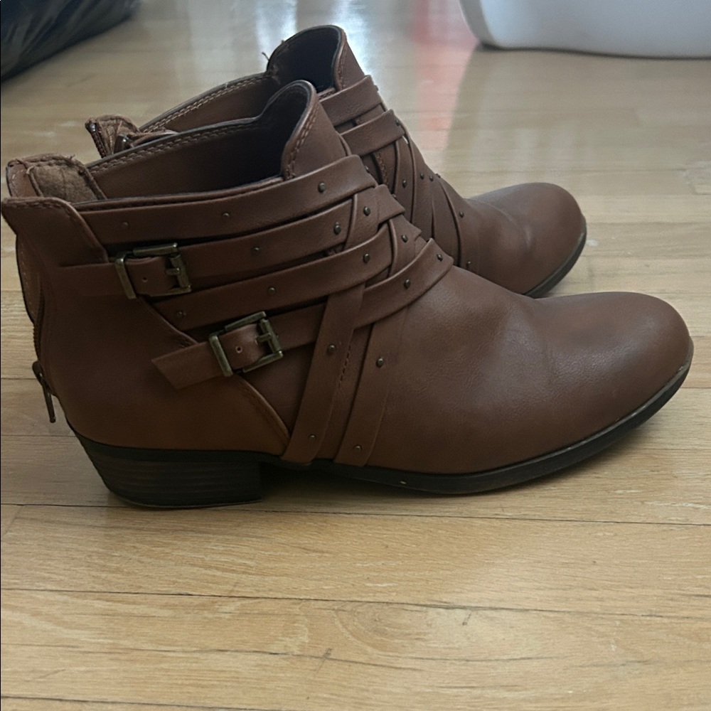 SO Tan Ankle Boots with Strap Detail